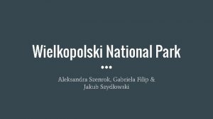 Wielkopolski National Park Aleksandra Szenrok Gabriela Filip Jakub