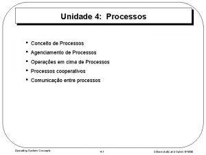 Unidade 4 Processos Conceito de Processos Agenciamento de