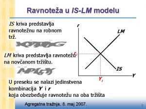 Ravnotea u ISLM modelu IS kriva predstavlja ravnotenu