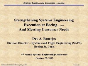Systems Engineering Execution Boeing Strengthening Systems Engineering Execution