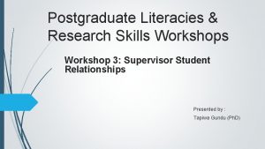 Postgraduate Literacies Research Skills Workshop 3 Supervisor Student