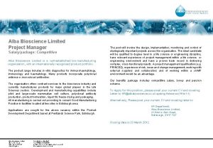 Alba Bioscience Limited Project Manager Salarypackage Competitive Alba