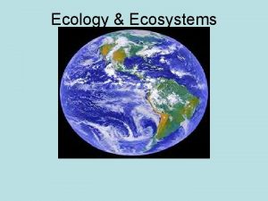 Ecology Ecosystems Ecology is the study of the