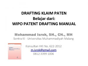 DRAFTING KLAIM PATEN Belajar dari WIPO PATENT DRAFTING