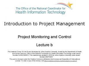 Introduction to Project Management Project Monitoring and Control