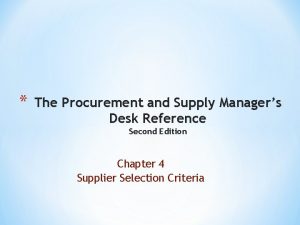 The procurement and supply manager's desk reference