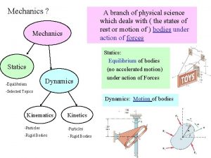 Mechanics A branch of physical science which deals