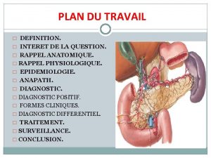 PLAN DU TRAVAIL DEFINITION INTERET DE LA QUESTION