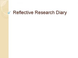 Reflective Research Diary Reflective Practice An active and