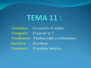 TEMA 11 Gramtica Ortografa Vocabulario Escritura Literatura La