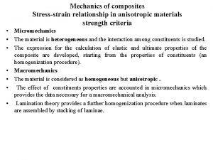 Mechanics of composites Stressstrain relationship in anisotropic materials