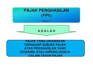 PAJAK PENGHASILAN PPh Pasal 1 ADALAH PAJAK YANG