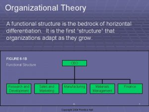 Organizational Theory A functional structure is the bedrock