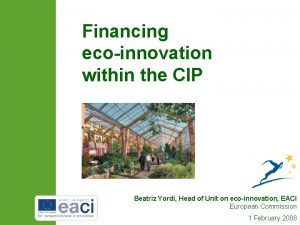 Financing ecoinnovation within the CIP Beatriz Yordi Head