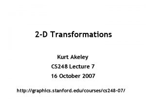 2 D Transformations Kurt Akeley CS 248 Lecture