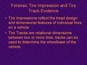 Forensic Tire Impression and Tire Track Evidence Tire