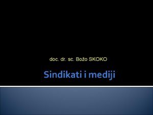 doc dr sc Boo SKOKO Sindikati i mediji