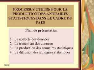 PROCESSUS UTILISE POUR LA PRODUCTION DES ANNUAIRES STATISTIQUES