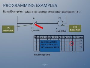 PROGRAMMING EXAMPLES Rung Examples What is the condition