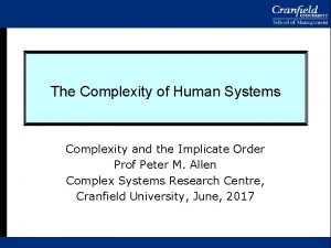 The Complexity of Human Systems Complexity and the