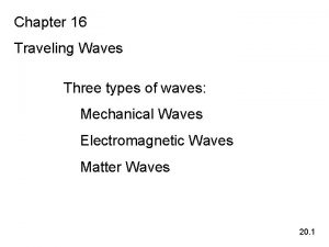 Chapter 16 Traveling Waves Three types of waves