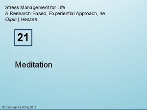 Stress Management for Life A ResearchBased Experiential Approach