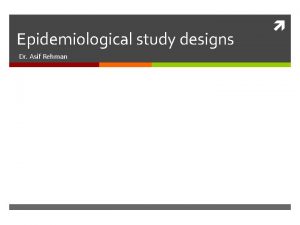 Epidemiological study designs Dr Asif Rehman Some Basic