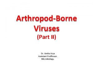 ArthropodBorne Viruses Part II Dr Amita Arya Assistant