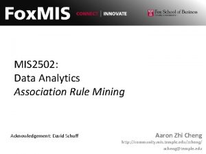 MIS 2502 Data Analytics Association Rule Mining Acknowledgement