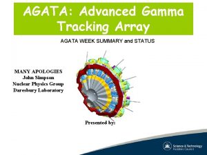 AGATA Advanced Gamma Tracking Array AGATA WEEK SUMMARY
