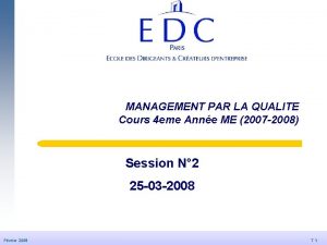 MANAGEMENT PAR LA QUALITE Cours 4 eme Anne