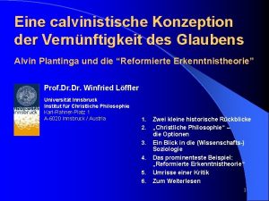 Eine calvinistische Konzeption der Vernnftigkeit des Glaubens Alvin