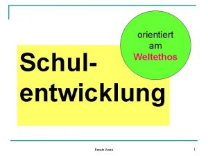 orientiert am Weltethos Schulentwicklung Renate Amin 1 Das