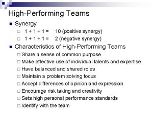 HighPerforming Teams n Synergy 111 n 10 positive