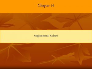 Chapter 16 Organizational Culture 1 Learning Objectives Define