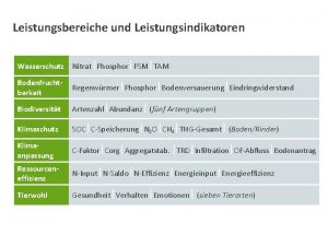 Leistungsbereiche und Leistungsindikatoren Wasserschutz Nitrat Phosphor PSM TAM