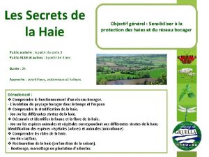 Les Secrets de la Haie Objectif gnral Sensibiliser