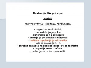 Ilustracija HW principa Model PRETPOSTAVKA IDEALNA POPULACIJA organizmi