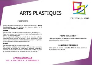 ARTS PLASTIQUES PROGRAMME Loption facultative plastiques est dispens