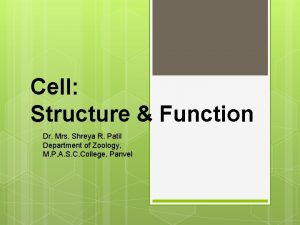 Cell Structure Function Dr Mrs Shreya R Patil