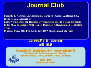 Journal Club Bozzetto L Alderisio A Giorgini M