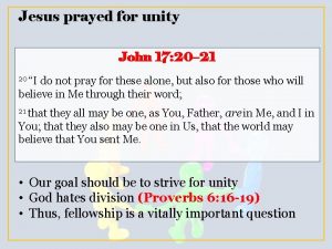 Jesus prayed for unity John 17 20 21