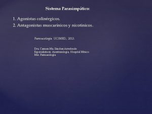 Sistema Parasimptico 1 Agonistas colinrgicos 2 Antagonistas muscarnicos