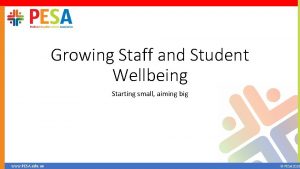 Growing Staff and Student Wellbeing Starting small aiming