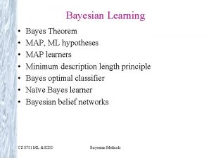 Bayesian Learning Bayes Theorem MAP ML hypotheses MAP