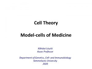 Cell Theory Modelcells of Medicine Khidai Lszl Assoc