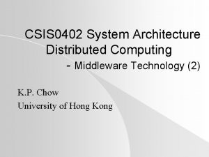 CSIS 0402 System Architecture Distributed Computing Middleware Technology