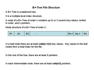 BTree File Structure A BTree is a balanced