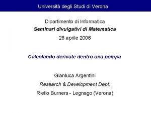 Universit degli Studi di Verona Dipartimento di Informatica