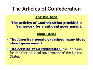 Articles of confederation big ideas